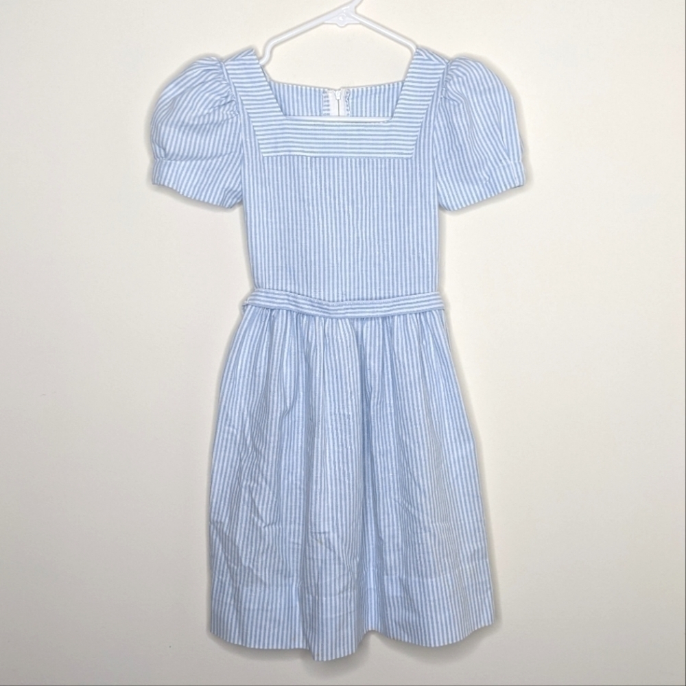 Vintage Her Majesty Seersucker Blue Cap Sleeve Dress USA 8